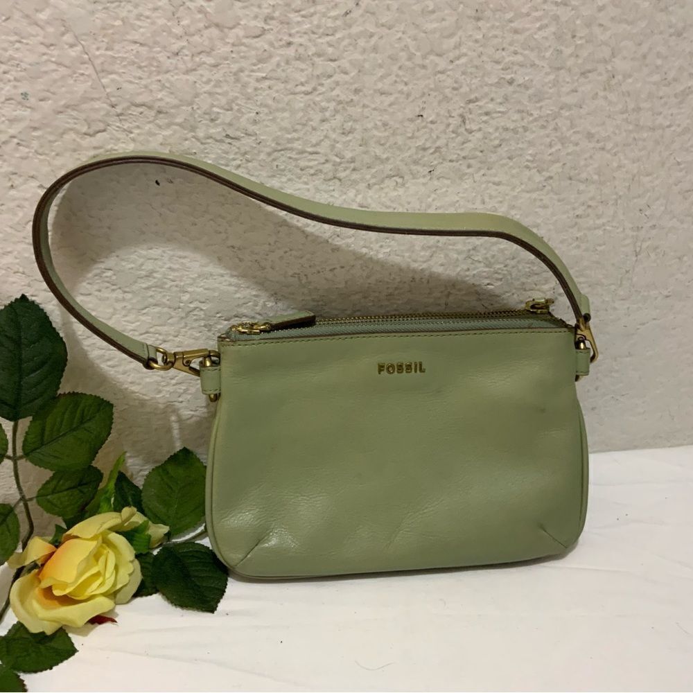 Fossil Lime Green leather Small Shoulder Bag double top zip